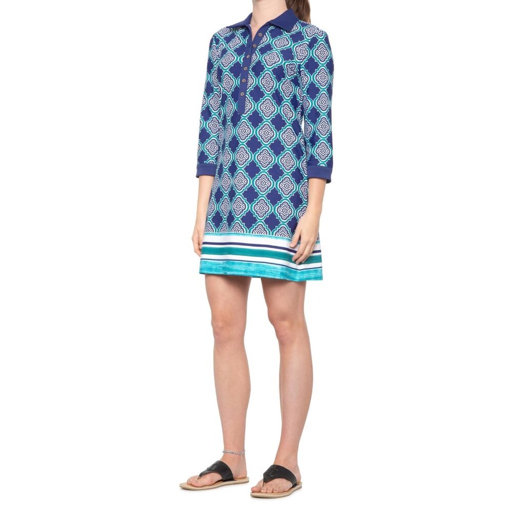 NWT Cabana life Hampshire printed 50+ UV protection blue printed dress size M